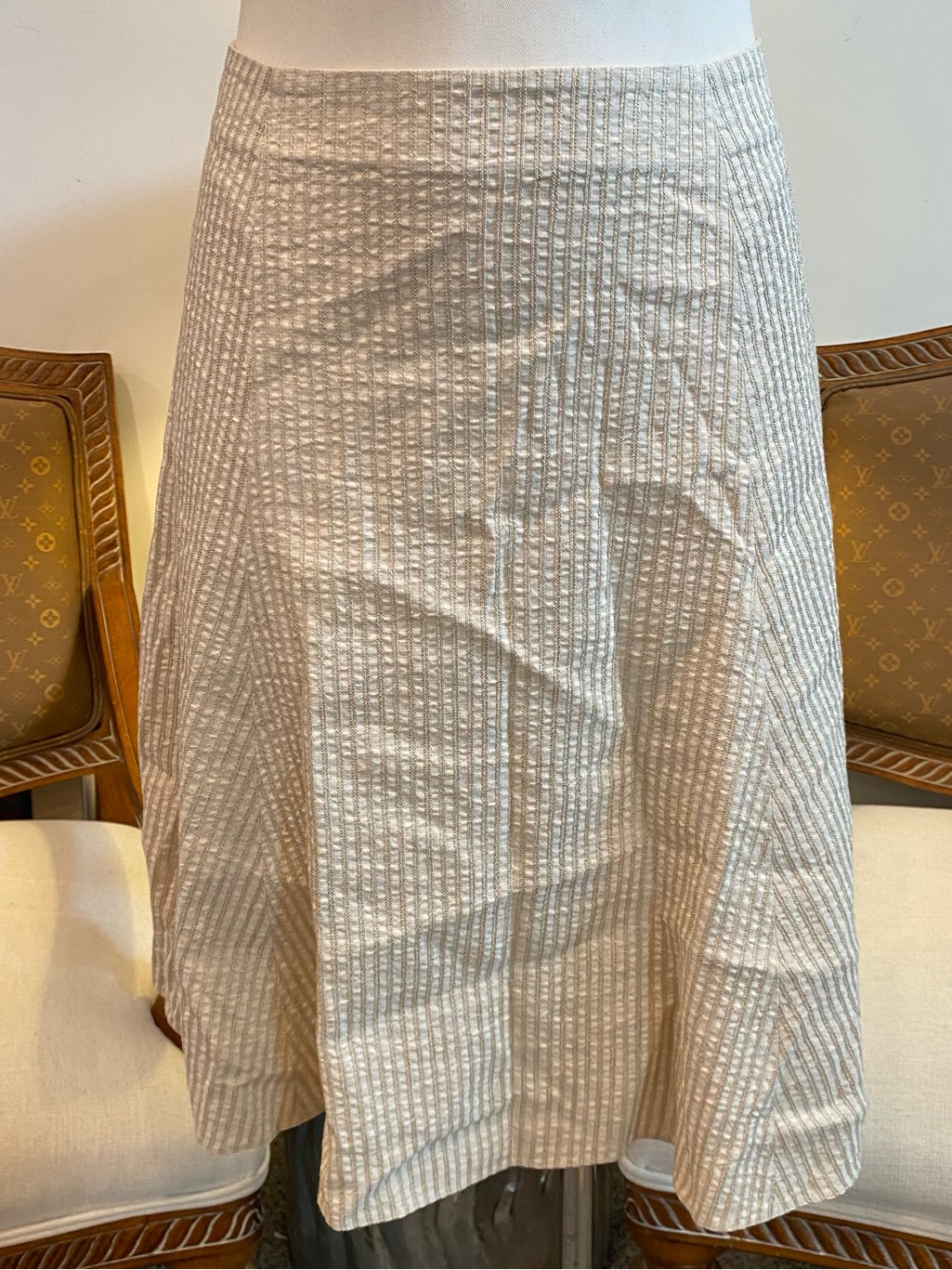 Emporio Armani Vintage Textured Cream Linen Cotton A-Line Mini Skirt, Size 4